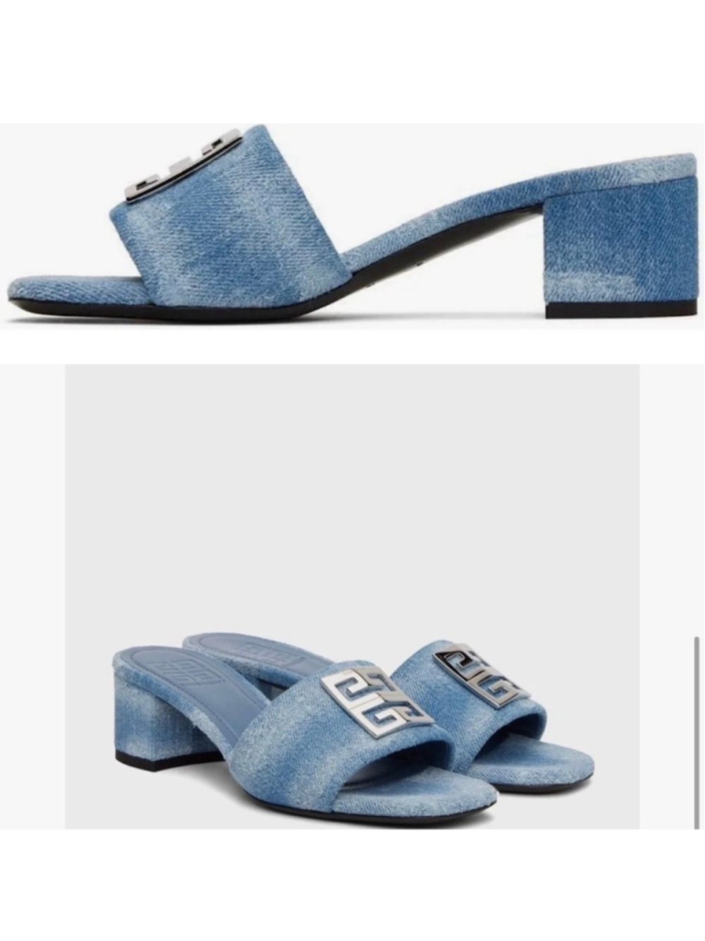 Givenchy 4G Logo Denim Block Heel Mule Sandals Blue Monogram Slides EU 38